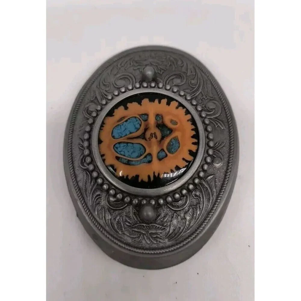 Vintage Turquoise And Resin Western Belt Buckle